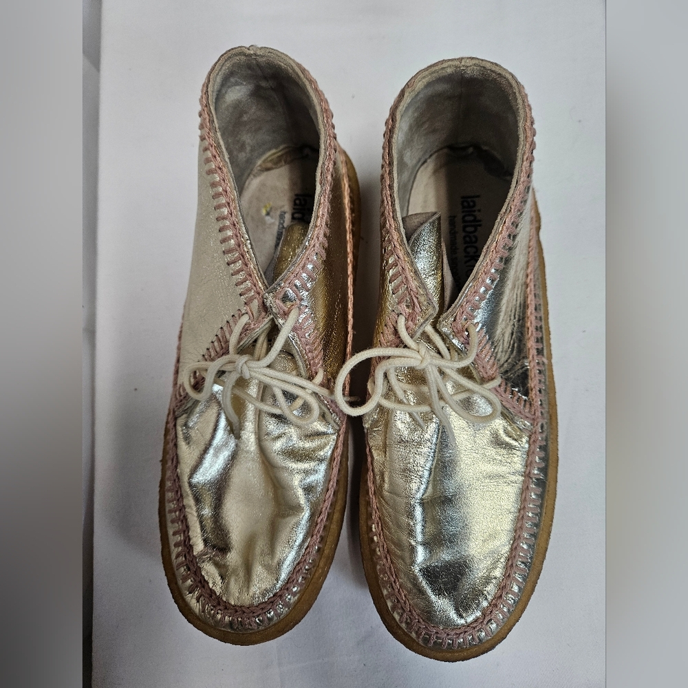 Laidbacklondon LUXE Gold Leather Handmade High-top Shoes Sz 40 (9) NWOT
